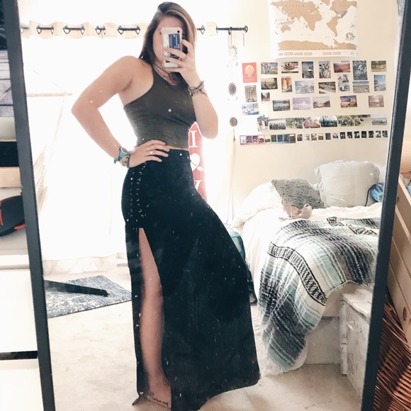Lace Up Slitted Maxi Skirt - Picture 1 of 5